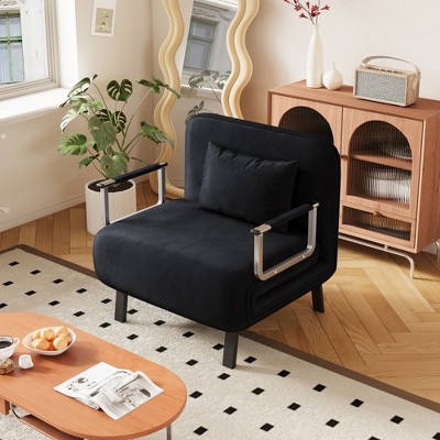 31.5″ Convertible Chair Bed, Tri-Fold Sofa Bed with Adjustable Backrest & Pillow with Sturdy Steel Frame for Home & Office