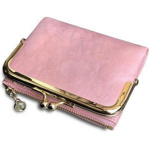 Clotth Women’s Vintage RFID Bifold Wallet - Compact Slim Design with Zipper Coin Pocket & Kiss Lock,PU Leather for Daily Use & Travel - 1 of 4