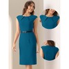 INSPIRE CHIC Women's Elegant Business Round Neck Belted Cap Sleeve Work Sheath Dresses - 2 of 4
