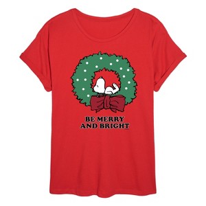 Women's - Peanuts - Holiday Vibes Oversized Graphic T-Shirt - 1 of 4