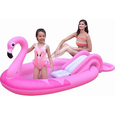 Pink Flamingo Inflatable Kiddie Pool with Slide and Sprayer