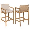 Acacia Wood Frame Rattan Woven Bar Stools  Set of 4,Outdoor Barstools with Cushions,Rustic Patio Bar Chairs for Garden or Deck-Coolbibila - 3 of 4