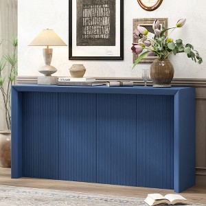 Acacia Wood Veneer Wavy Design Entryway Table with Minimalist Style - 1 of 4