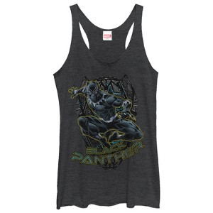 Women's Marvel Black Panther Mask Outline Racerback Tank Top - 1 of 3