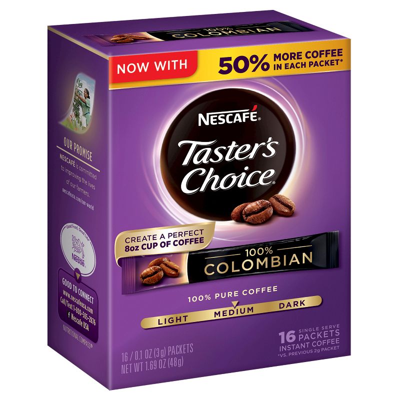Nescaf&#233; Taster&#39;s Choice Box of Colombian Medium Dark Roast Instant Coffee Packets - 16ct/0.10oz, 1 of 7