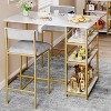Jojoka Compact 2-Person Bar Table and Chair Set with Three Storage Shelves, Rectangular Rustic MDF Top and Upholstered Chairs, Brown - 2 of 4