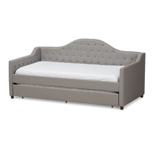 Twin Perry Modern and Contemporary Fabric Daybed with Trundle Light Gray - Baxton Studio: Upholstered Sofa Bed, No Box Spring Needed - 1 of 4
