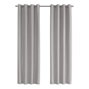 Monarch Specialties Curtain Panel 2Pcs Set 100 Blackout Grommet Living Room Bedroom Kitchen Thermal Insulation Polyester Grey Contemporary Modern - 1 of 4