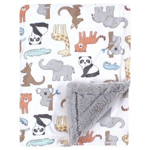 Hudson Baby Plush Blanket with Furry Binding and Back, Zoo Animals, One Size - 1 of 2