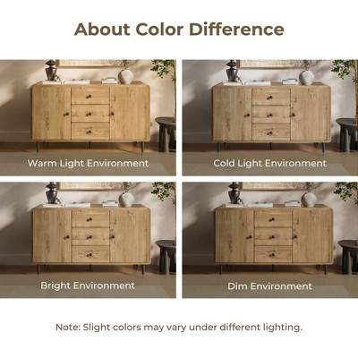 LuxenHome Oak Manufactured Wood 48.8-Inch Wide 2-Door 3-Drawer Buffet Cabinet — фото 4