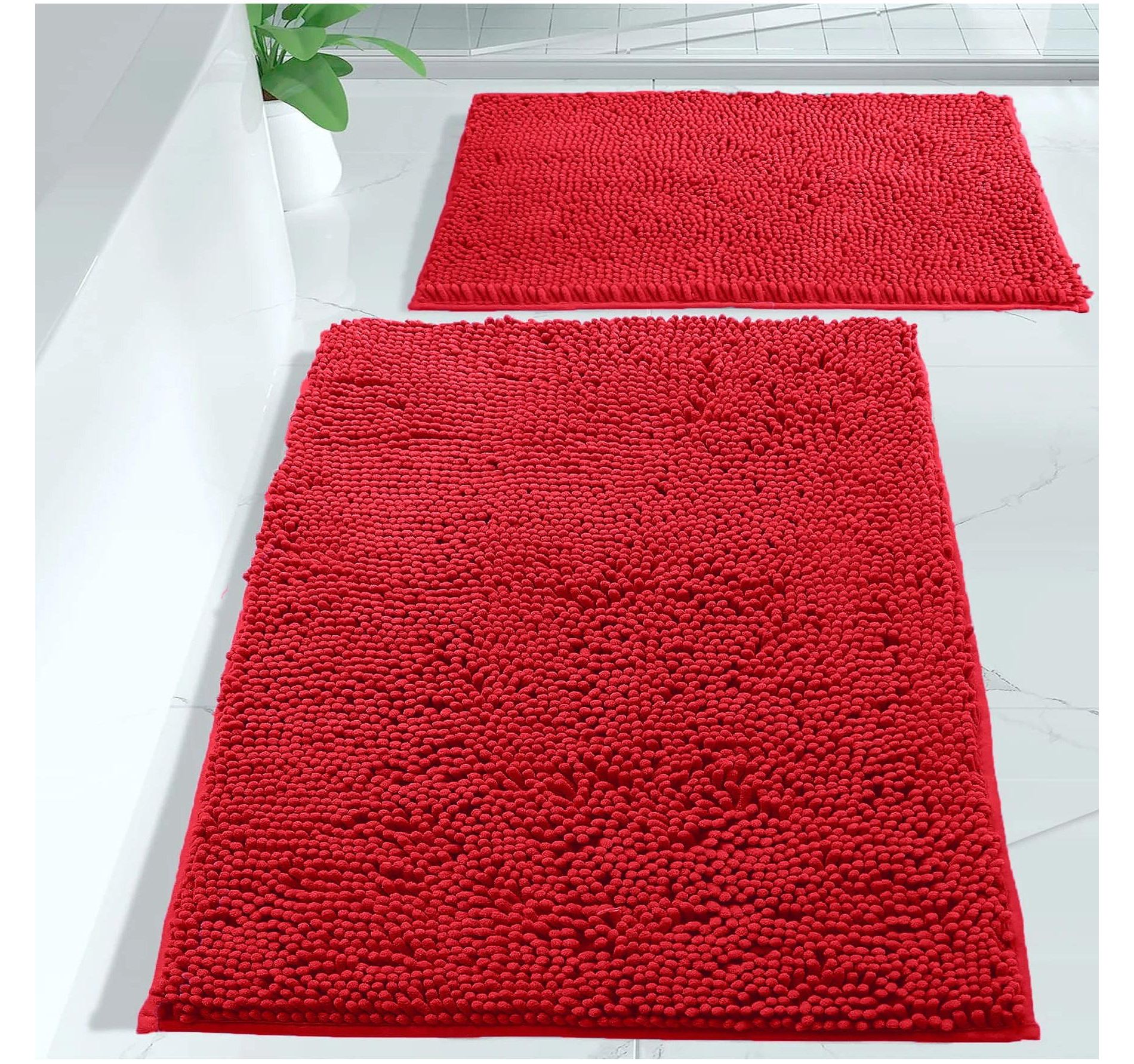 Home Mart Goods Large 2 Piece Set Red Soft Cozy Plush Chenille Bath Mat Bathroom Rug