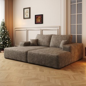 Modern Sofa bed With Dual sleeper, lounger for moviebonus room,No Assembly Required,Camel - 1 of 3