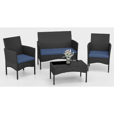 ALAULM Patio Furniture Set Outdoor Wicker Rattan Chairs Conversation Sets w/Coffee Table, Rocking Bistro Set, for Patio Lawn Backyard
