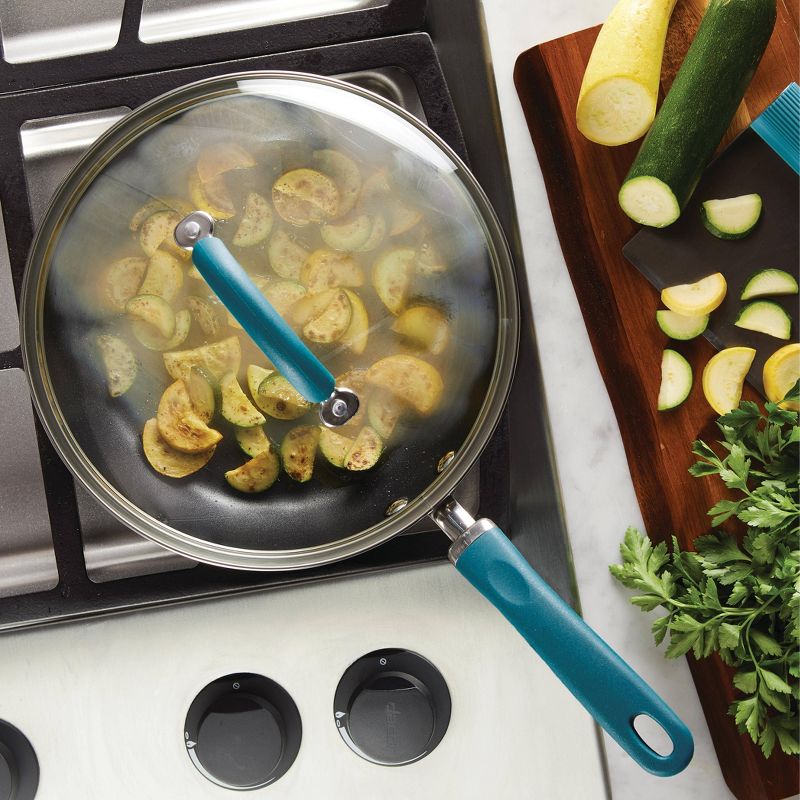 Rachael Ray Create Delicious 10.25&#34; Hard Anodized Aluminum Nonstick Deep Fry Pan w/ Lid Teal Handles, 3 of 6