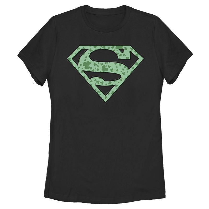 Women's Superman St. Patrick's Day Shamrock Logo T-Shirt, 1 of 5
