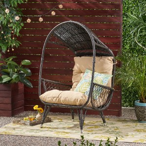 Lyngins Outdoor Wicker Standing Basket Chair in Faux Rattan and Iron Frame, Patio Accent Chair with Cushion, Outdoor Chair for Backyard/Patio - 1 of 4