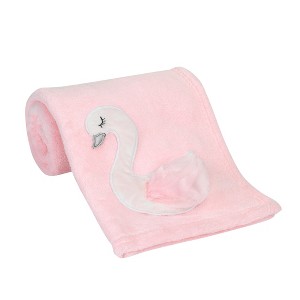 Bedtime Originals Blossom Pink/White Swan Coral Fleece Baby Blanket - 1 of 4