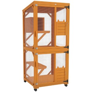 PawHut Catio Outdoor, Large Cat Enclosure, Wooden Kitten House, Elevated Design, with Wheels, Water-Resistant, Multi Platforms - 1 of 4