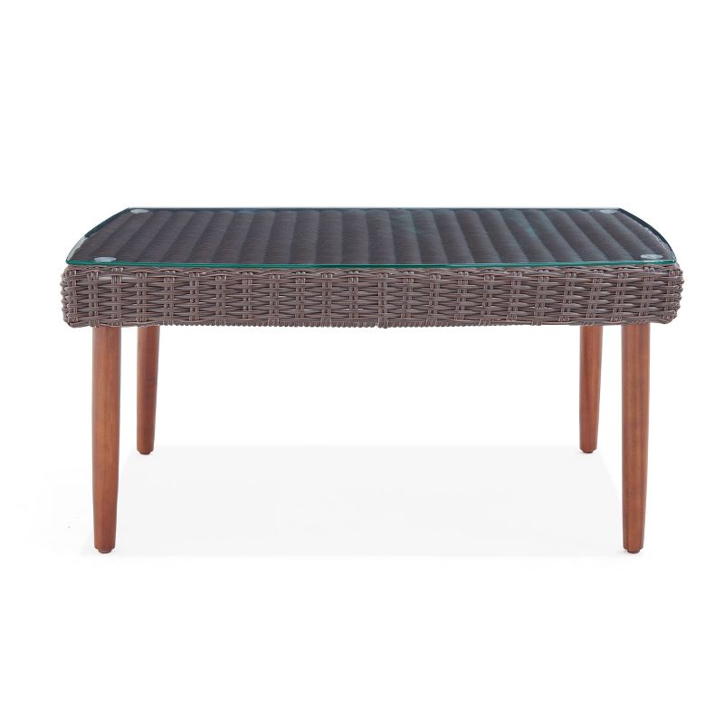 All-Weather Wicker Athens Outdoor Coffee Table with Glass Top Brown - Alaterre Furniture, 4 of 13