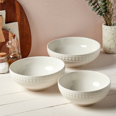 Ivory Embossed Ceramic 3-Piece Serving Bowl Set