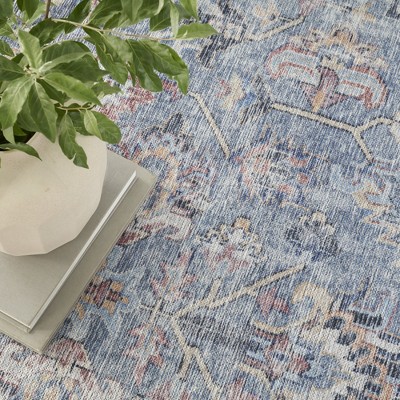Nicole Curtis Light Grey/Blue Floral Flat Woven Area Rug 7'10" x 9'10"