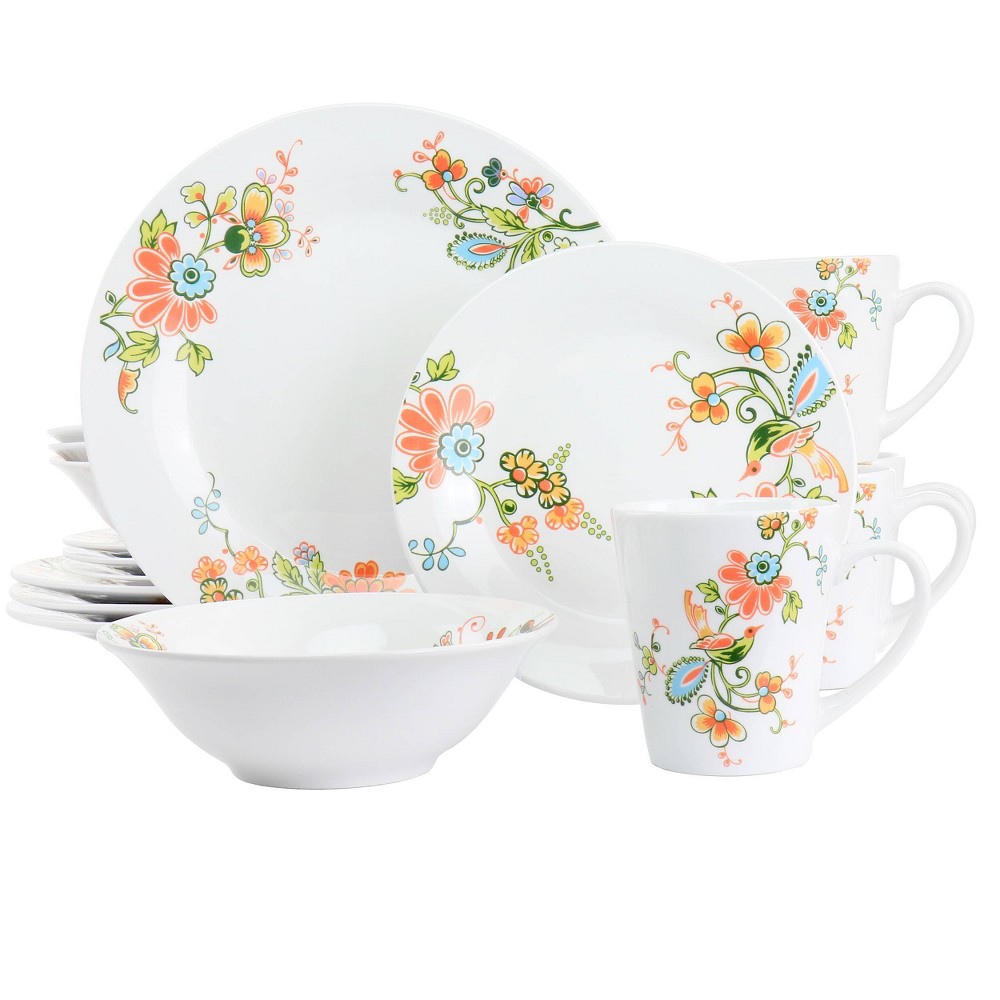 Photos - Other kitchen utensils 16pc Spring Bloom Round Porcelain Dinnerware Set - Elama