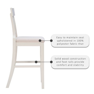 Rylan 30" Solid Wood Coastal Barstool with Hand-Woven Rattan Back, White Wash and Beige