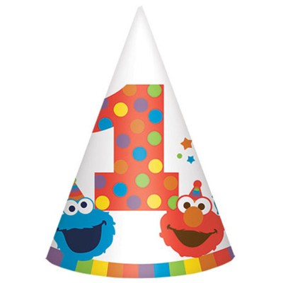 Birthday Express Sesame Street Elmo Turns One Cone Hats - 8 Pack