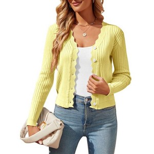Coolmee Women's Cropped Cardigan Knit ShrugsTops V Neck Button Down Sweaters - 1 of 4