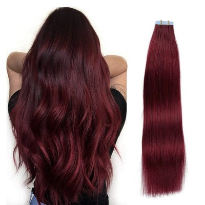 Jessie's Wig 16-26 Inch Tape In Hair Extensions 50g For Women Thin Hair Straight #99J Burgundy 20 Pcs/Pack