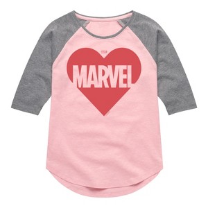 Girls' - Marvel - Heart Valentine Shirt Tail Raglan Graphic T-shirt - 1 of 3