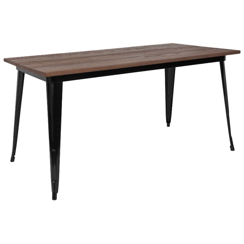 Flash Furniture 30.25" x 60" Rectangular Black Metal Indoor Table with Walnut Rustic Wood Top, 1 of 5