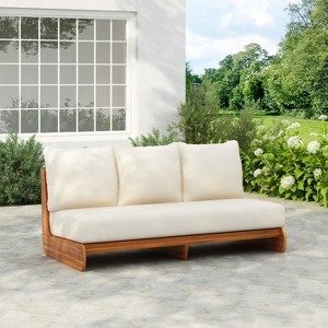 Christopher Knight Home Ryneth 69'' Mid-Century Modern Outdoor Acacia Wood 3-Seater Sofa with Thick Cushion - 1 of 4