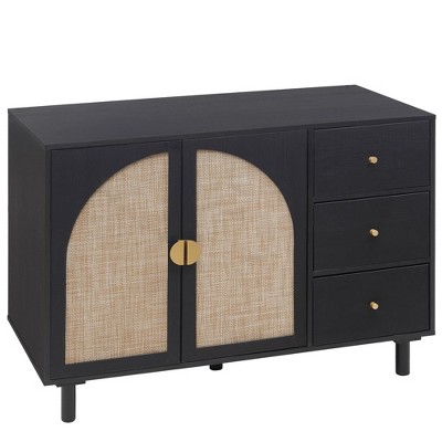 Sideboard Buffet Cabinet 2 Doors 3 Drawers Cabinet Wooden Chest Storage Dresser Cabinet With Rattan Decorated Doors For Dining Room Living Room
