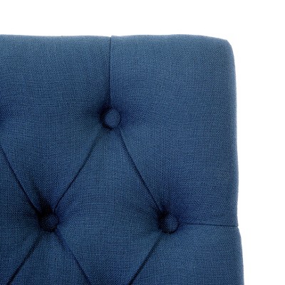 Blue Linen Tufted Bar Stool with Wood Legs, Set of 2