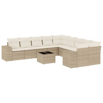 vidaXL 11 Piece Patio Sofa Set with Cushions Beige and Cream Poly Rattan - Without Table