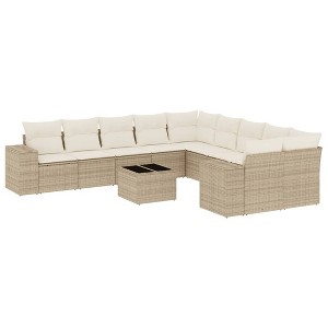 vidaXL 11 Piece Patio Sofa Set with Cushions Beige and Cream Poly Rattan - Without Table - 1 of 4