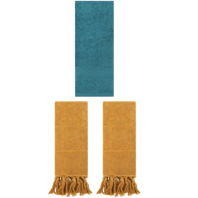 REGALWOVEN 3 Packs Solid Textured and Tassels Soft Absorbent Bathroom Hand Towel for Home Decor