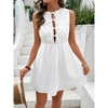Coolmee Women Summer Sleeveless Mini Dress Tie Front Hollow Out Eyelet High Waist A Line Swing Short Party Dresses - 4 of 4