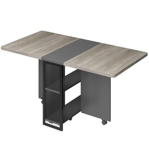 Folding Dining Table, Drop Leaf Dining Table for 4, Foldable Kitchen Table with 6 Wheels and 2 Storage Shelf - 1 of 4