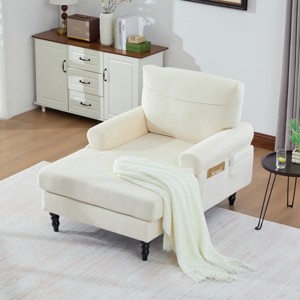 Modern Chenille Chaise Lounge Recliner, Oversized Single Sofa with Side Pockets for Living Room Bedroom-3irtyhousy - 1 of 4