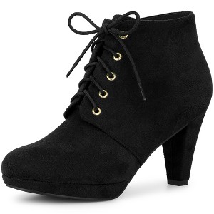 Allegra K Women's Lace Up Platform Chunky Heels Ankle Booties - 1 of 4