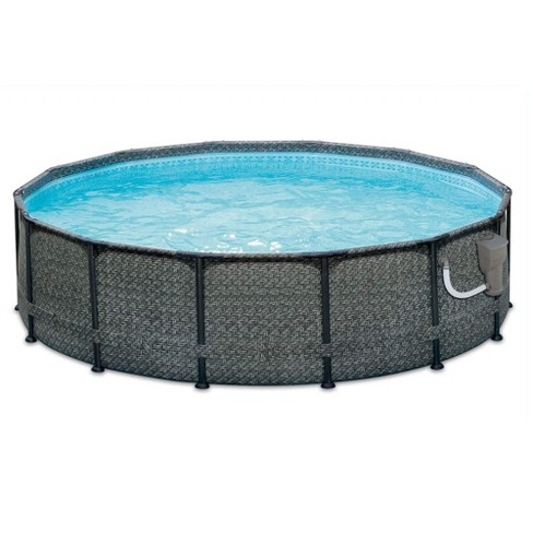 Summer Waves P2001448E14ft x 48in Round Frame Above Ground Swimming Pool  Set with Ladder, Skimmer Pump, Cartridge, Ladder and Maintenance Kit, Gray