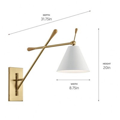 Champagne Gold Swing Arm Wall Sconce with Natural Maple Accents