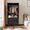 65" Armoire Wardrobe Closet with Doors and Drawers, Clothing Storage Cabinets, Wooden Wardrobe Closet with Hanging Rod - 4 of 4