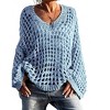 Womens V Neck Knit Long Sleeve Hollow Cover Up Beach Shirt - 3 of 4
