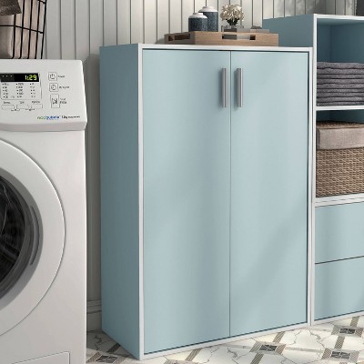 Light Blue Stackable Wood Kids Cabinet with Doors