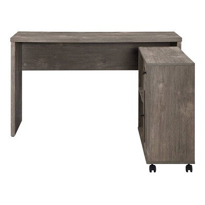 Brown Wood Corner Writing Desk with Drawer, 56"