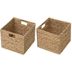 eHemco Large Square Woven Hyacinth Wicker Pantry Storage Baskets with Iron Wire Frame, 11"x11"x10", Natural - 1 of 4