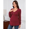 Maternity V-Neck Ribbed Top Casual Long Sleeve Pregnancy Blouse Decorative Button Front Shirt - 3 of 4